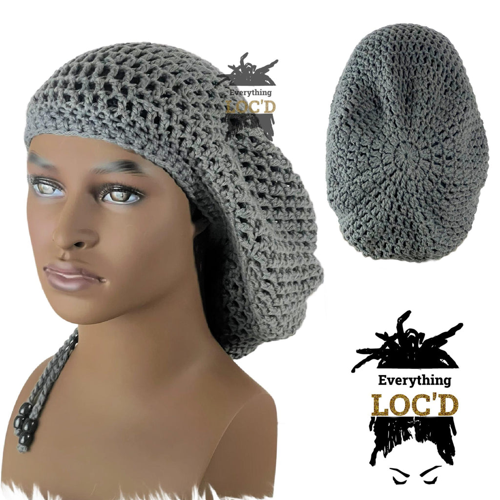 Handcrafted Oversized Grey Cotton Men Rasta Tam for Dreadlocks, Slouchy Beanie hat, Gift for men, Guy hats, Big Head Bad hair days, Male