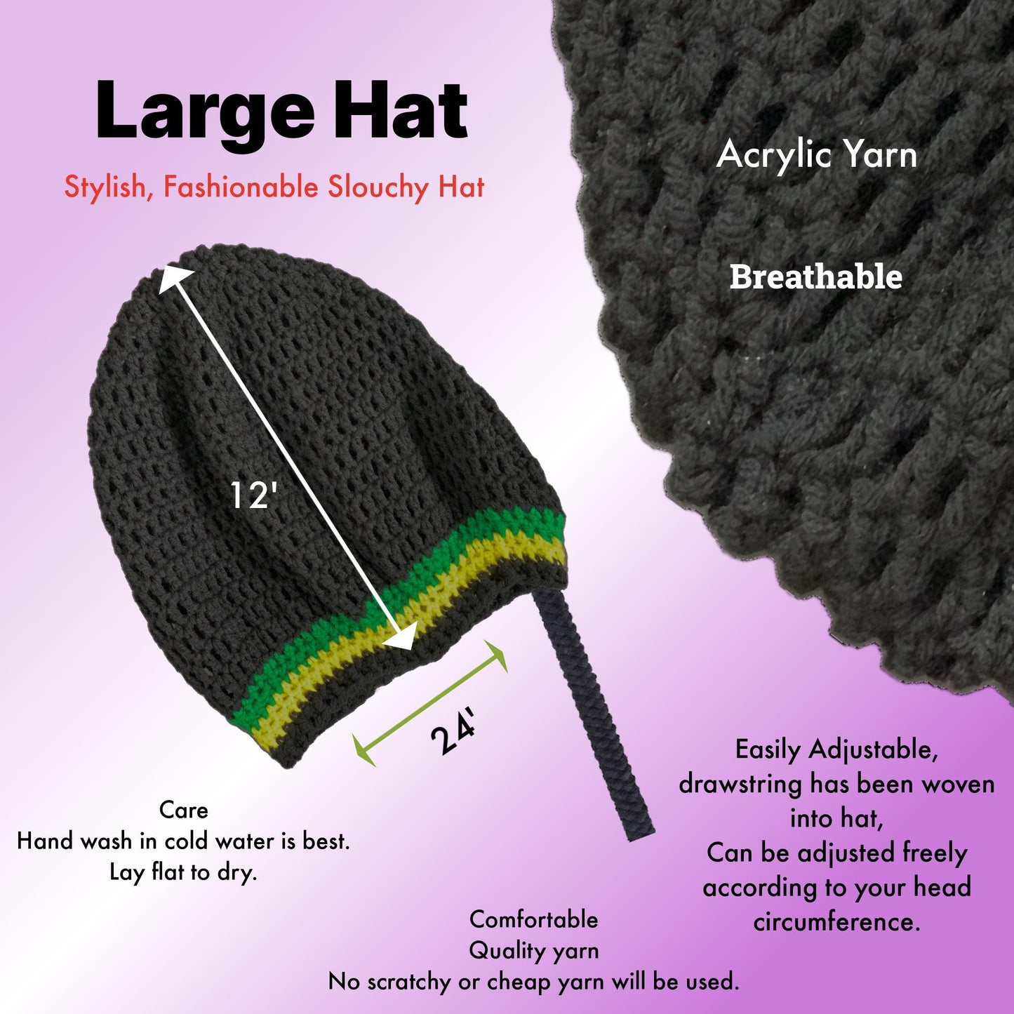 Crochet Rasta Tam with drawstring, Brown Slouchy hat for women,  Big hats