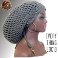 Crochet dreadlock Tam Hat with drawstring, Grey Slouchy Crocheted Rasta beanie added beads, Everything Locd