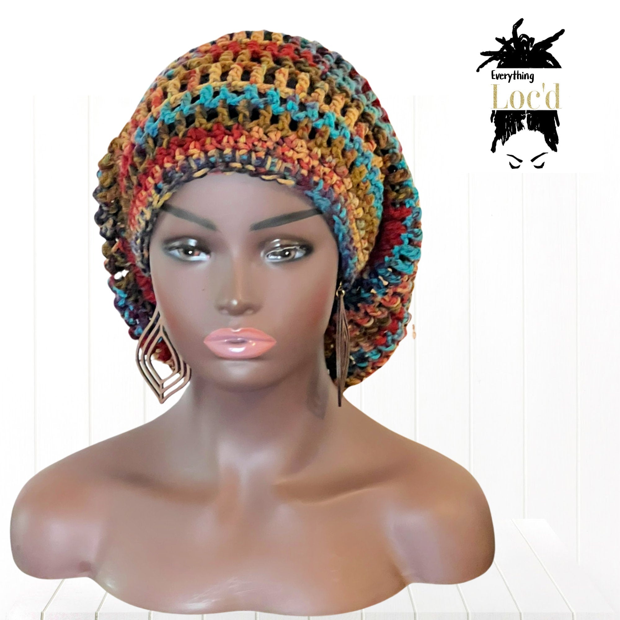 Crochet Rasta tam with drawstring, Dreadlock Slouchy Beanie, Adjustable Women's hat, Everything Locd