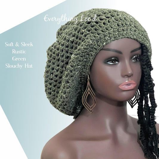 Crochet Rasta Tam with drawstring, Adjustable Dreadlock Cap, Rustic Slouchy Beanie, Eveything Locd