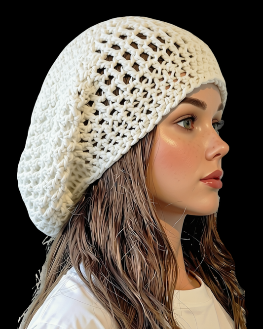 Crochet Dreadlock Tam with Drawstring, Cotton Slouchy Beanie, Rasta Tam