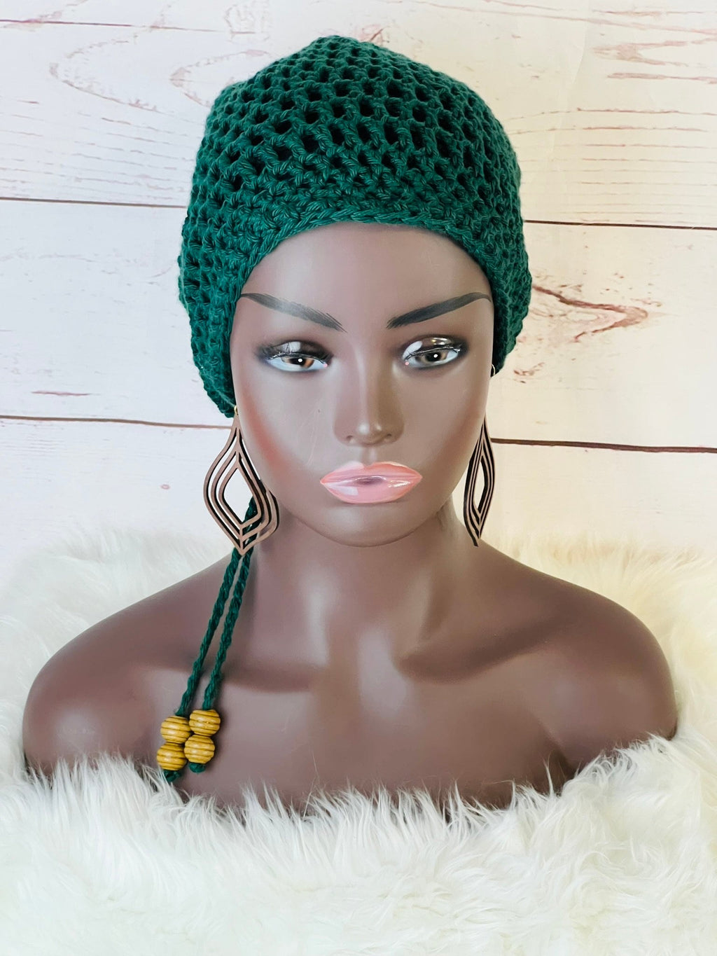 Crochet cotton green Rasta Tam for Dreadlocks, Slouchy Beanie with drawstring