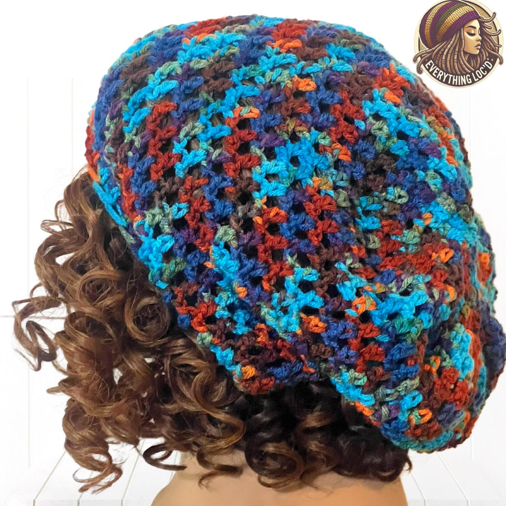 Crochet dreadlock tam with drawstring, colorful Slouchy hat, Handmade Rasta cap, Everything Locd,