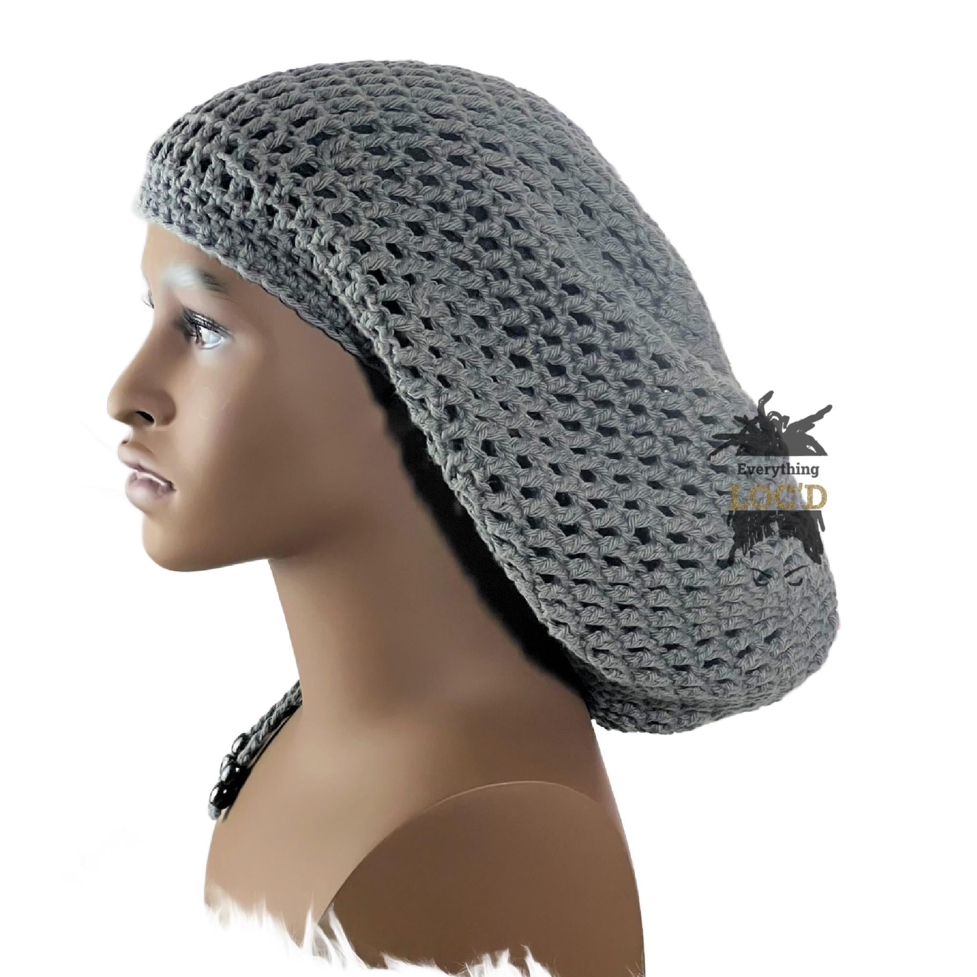Handcrafted Oversized Grey Cotton Men Rasta Tam for Dreadlocks, Slouchy Beanie hat, Gift for men, Guy hats, Big Head Bad hair days, Male