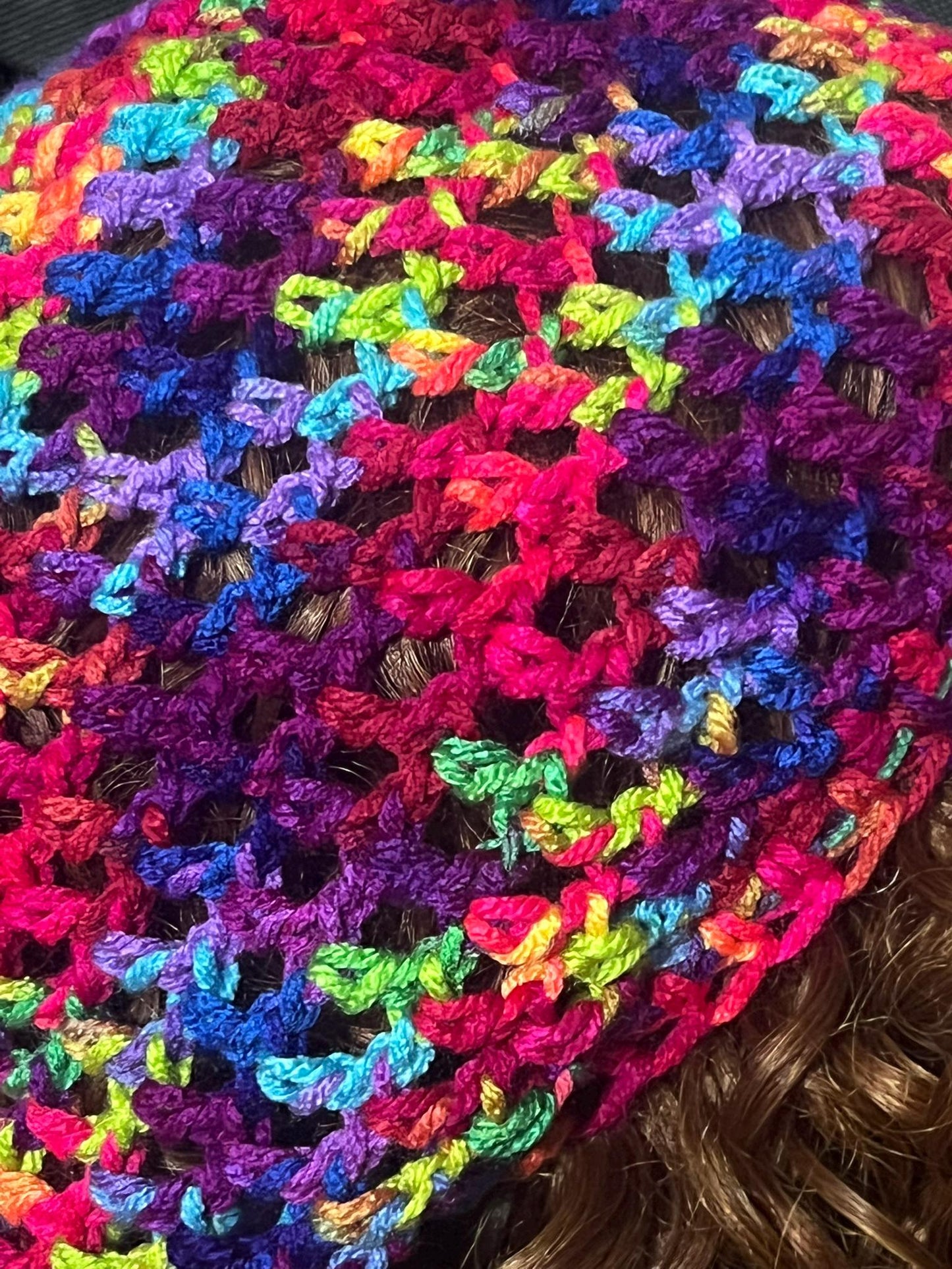 Crochet Slouchy hat with drawstring, Colorful Rasta Tam for dreads,