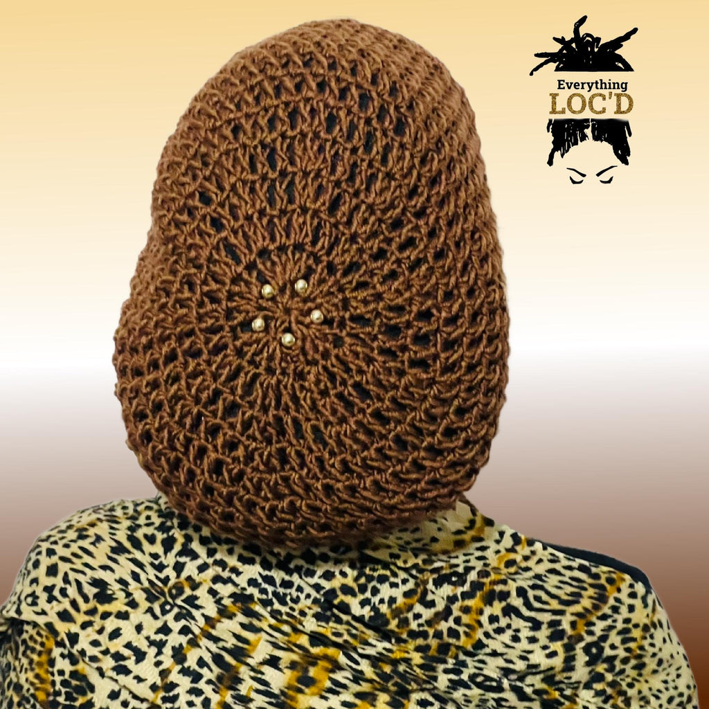 Crochet dreadlock tam with drawstring, Slouchy beanie added beads, Everything Locd, Gift for women, Gold Brown slouch hat,