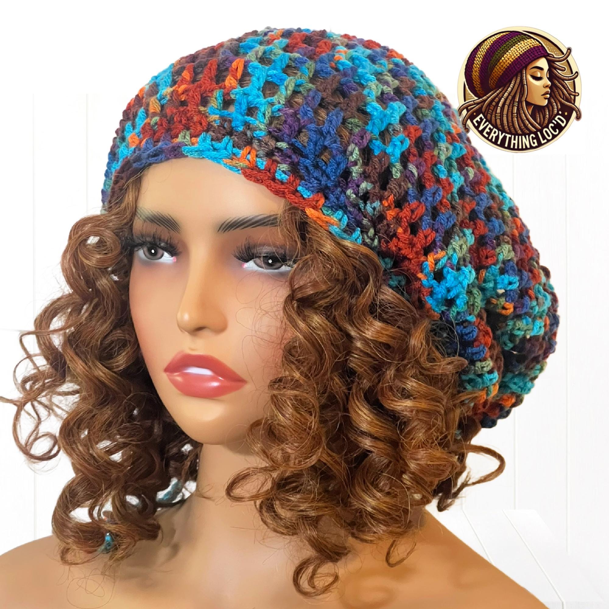 Crochet dreadlock tam with drawstring, colorful Slouchy hat, Handmade Rasta cap, Everything Locd,