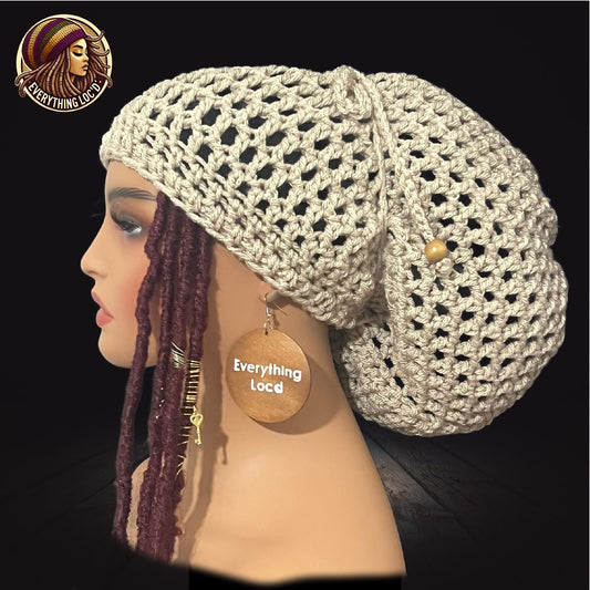 Chunky Rasta Tam with drawstring, Crocheted Slouchy Beanie, Multiple Colors, Everything Locd