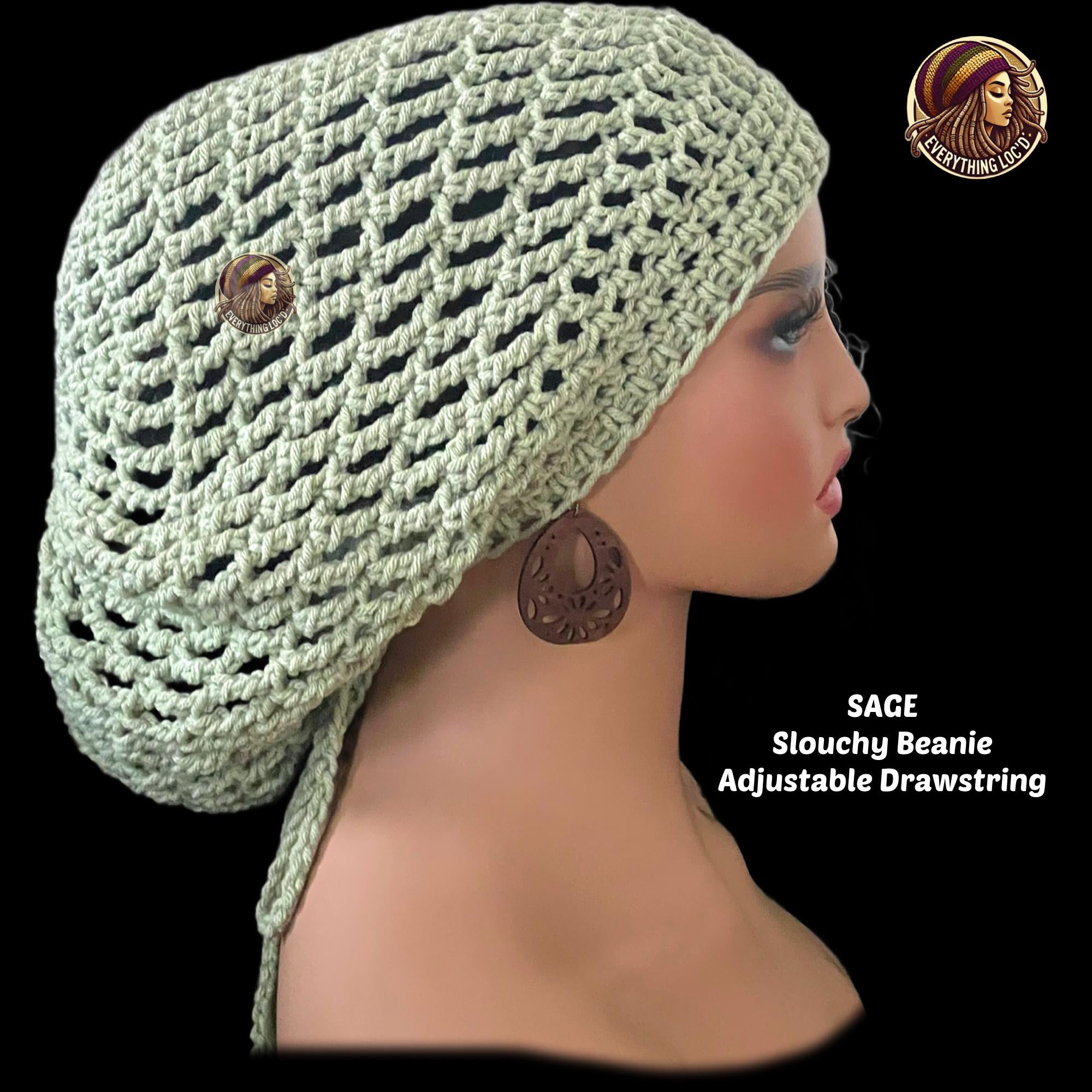 Crochet Dreadlock Tam with drawstring, Slouchy Rasta Beanie, Everything Locd