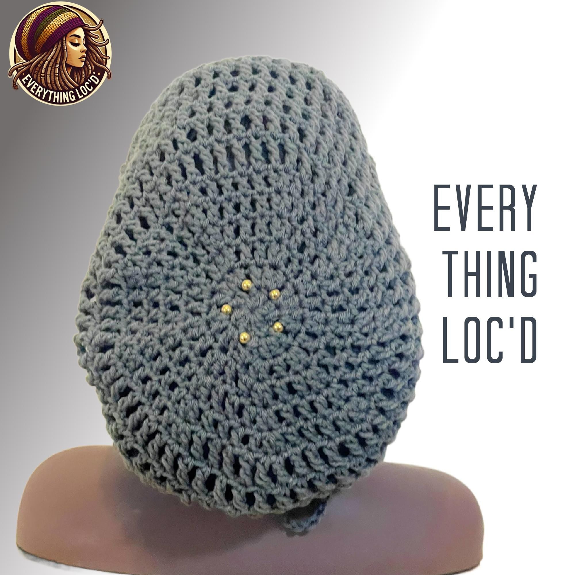 Crochet dreadlock Tam Hat with drawstring, Grey Slouchy Crocheted Rasta beanie added beads, Everything Locd