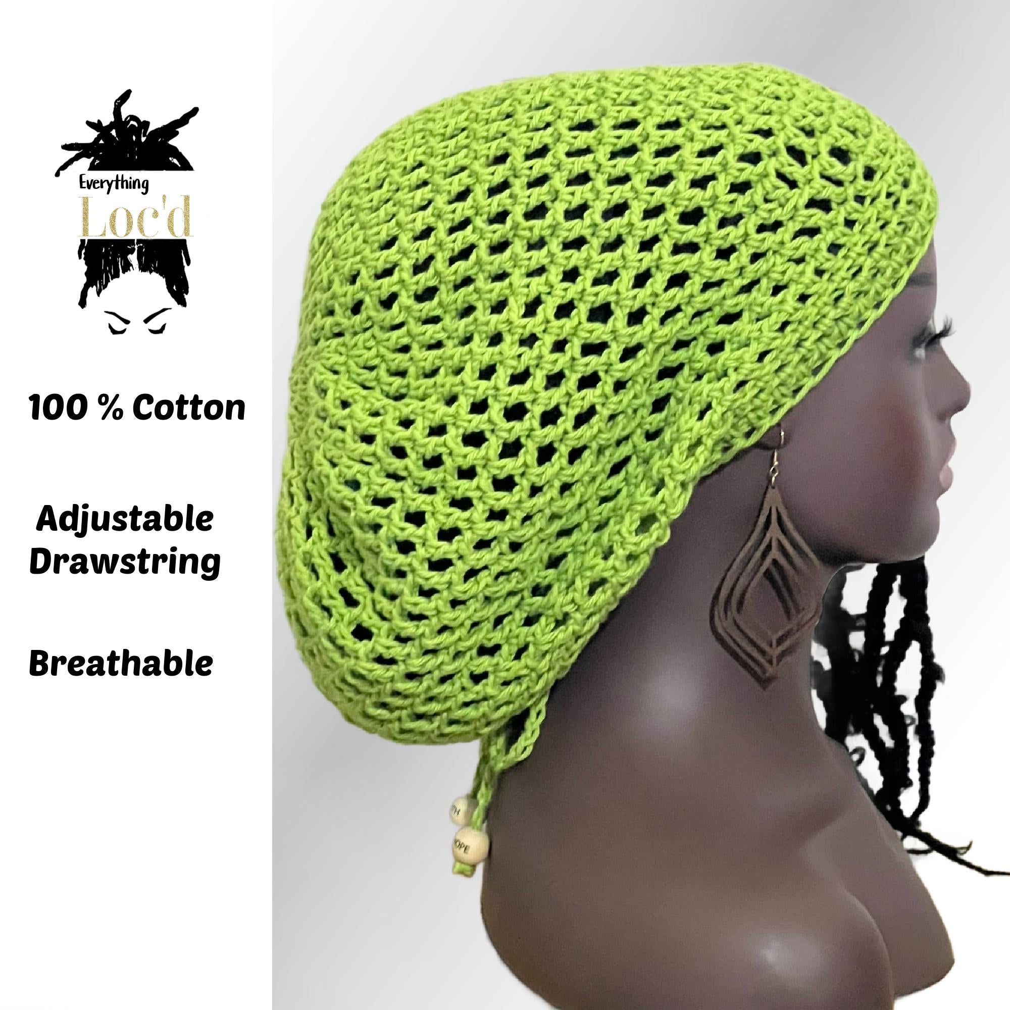 Crochet Cotton Slouchy Beanie: Lime Green Dreadlock Hat