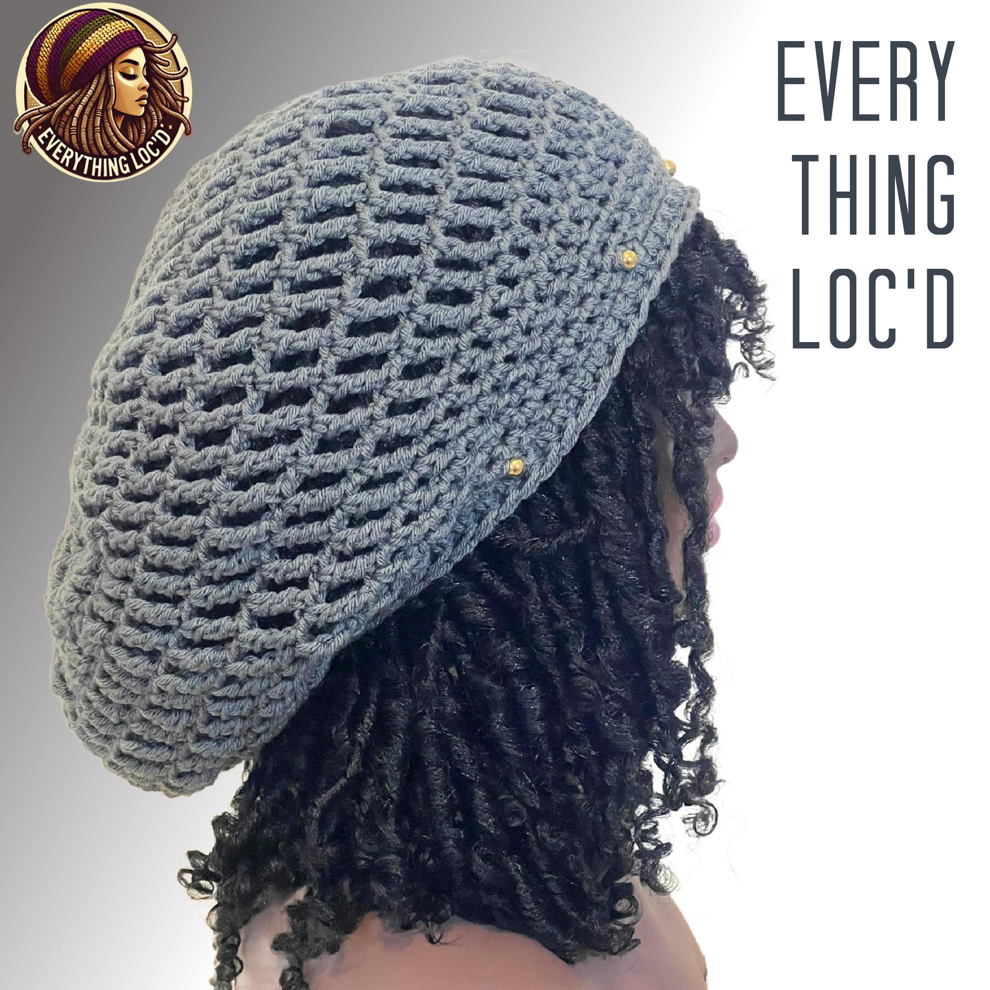 Crochet dreadlock Tam Hat with drawstring, Grey Slouchy Crocheted Rasta beanie added beads, Everything Locd