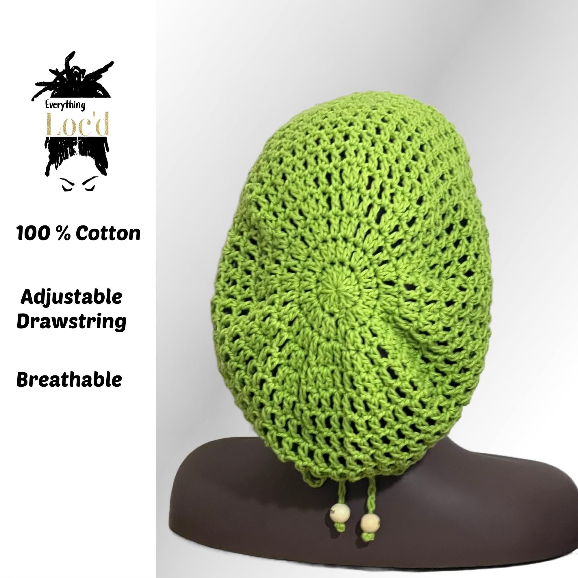 Crochet Cotton Slouchy Beanie: Lime Green Dreadlock Hat