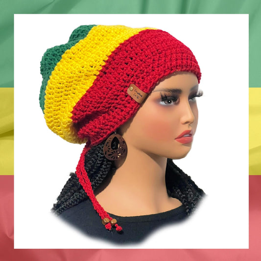 Crochet Slouchy Beanie Red Yellow Green, Ethiopian Rasta Slouch Hat, Everything Locd,