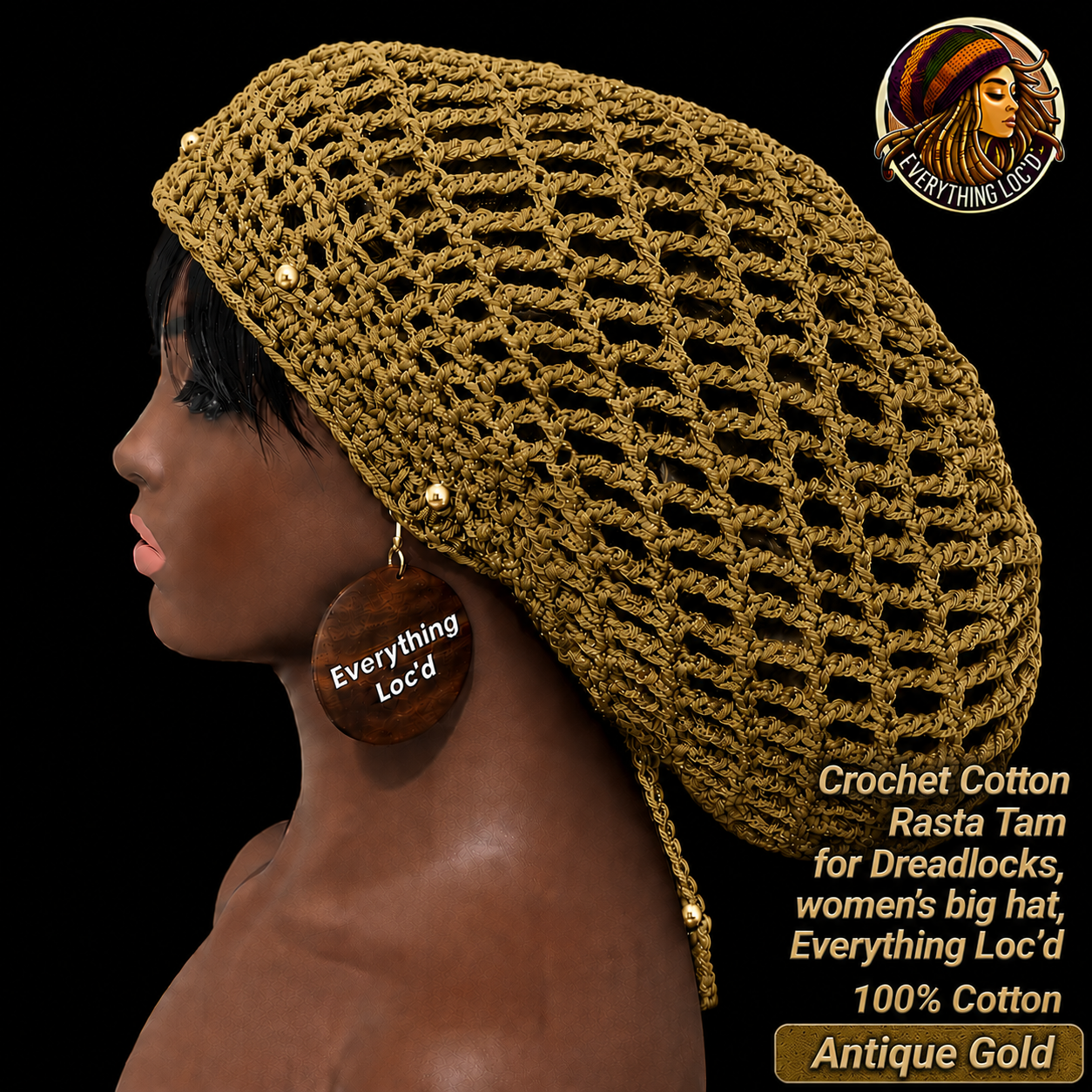 Crochet Cotton Rasta Tam for Dreadlocks, women’s big hat, Everything Locd