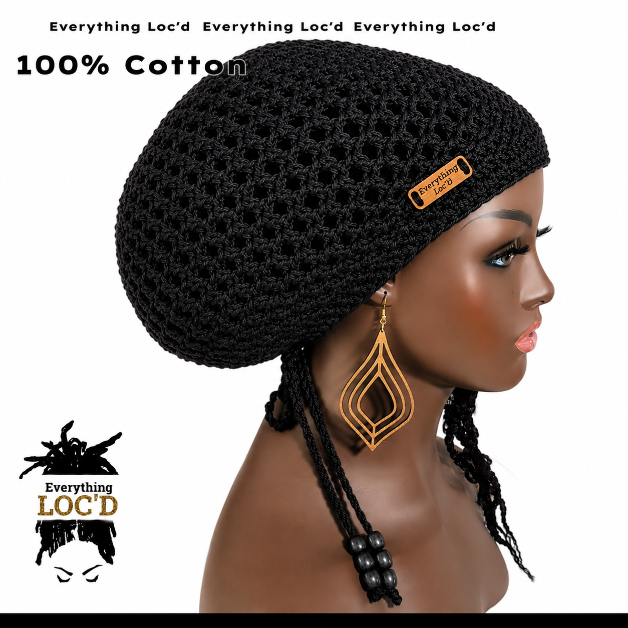 Crochet cotton green Rasta Tam for Dreadlocks, Slouchy Beanie with drawstring