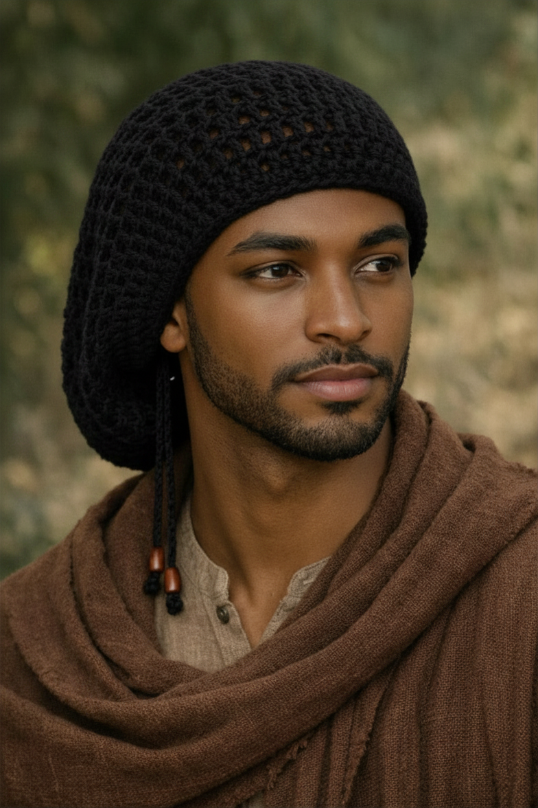 Men Cotton Rasta Tam with drawstring, Dreadlock Slouchy Beanie, Unisex dreads hat