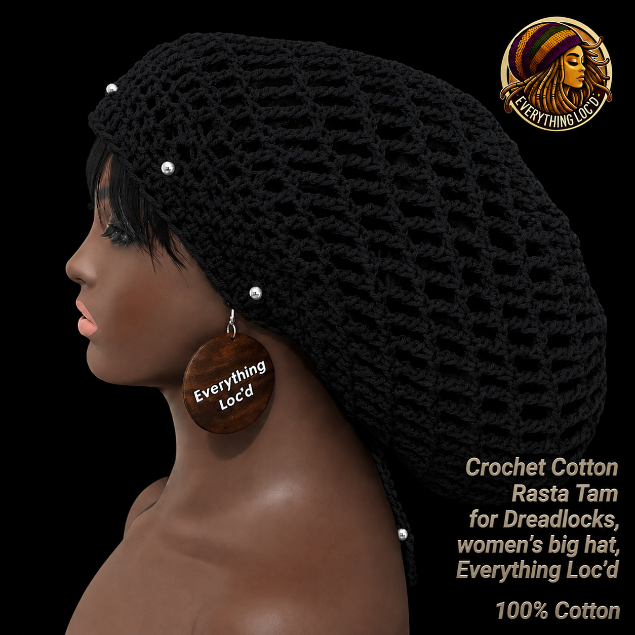 Crochet Cotton Rasta Tam for Dreadlocks, women’s big hat, Everything Locd