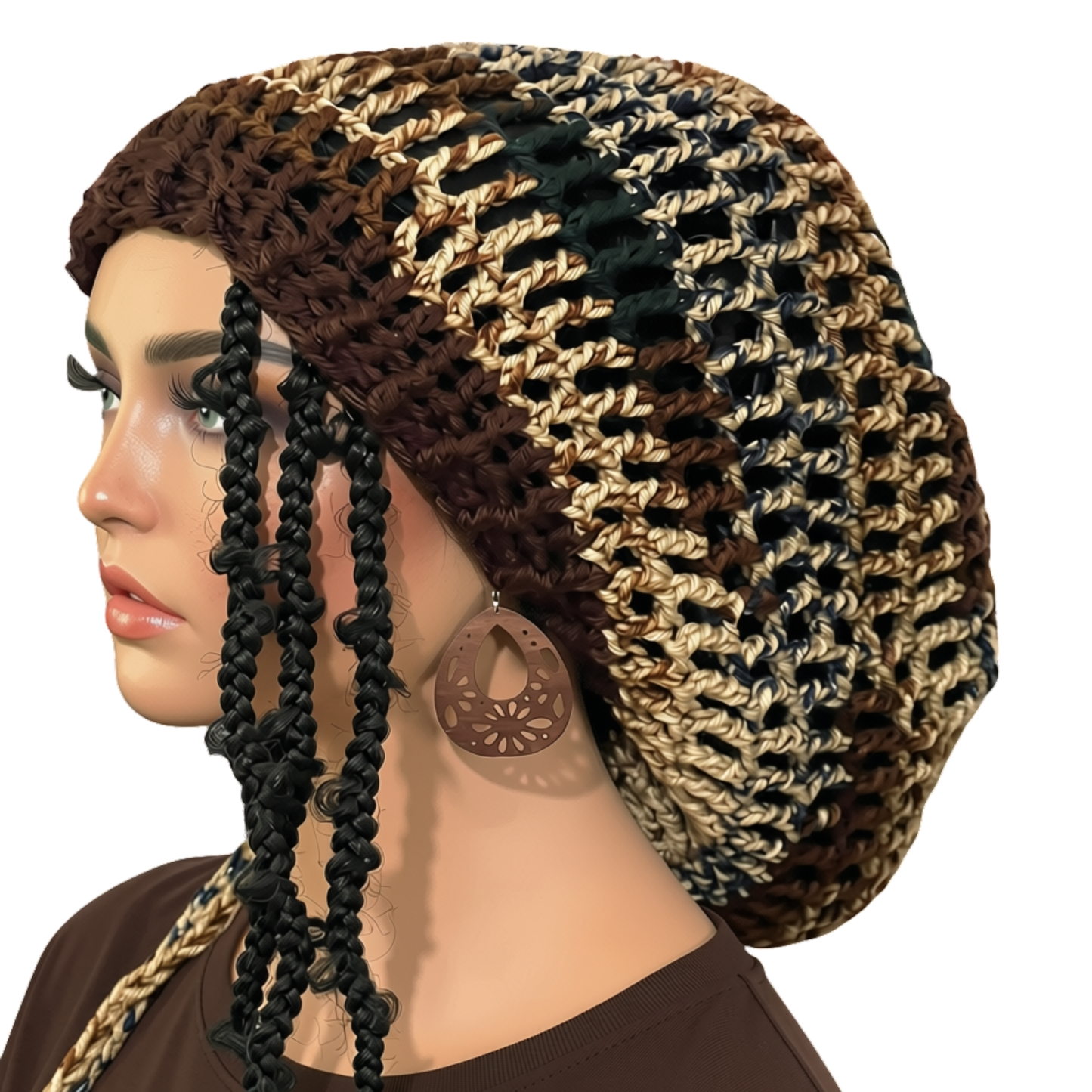 Crochet Rasta Tam with drawstring, Brown Slouchy hat for women,  Big hats