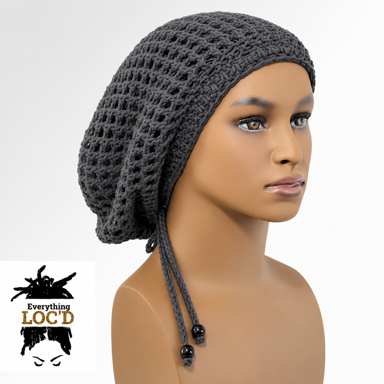 Crochet Oversized Black Cotton Men Rasta Tam for Dreadlocks, Slouchy Beanie, Gift for men or women, big hat with drawstring, Everything Locd