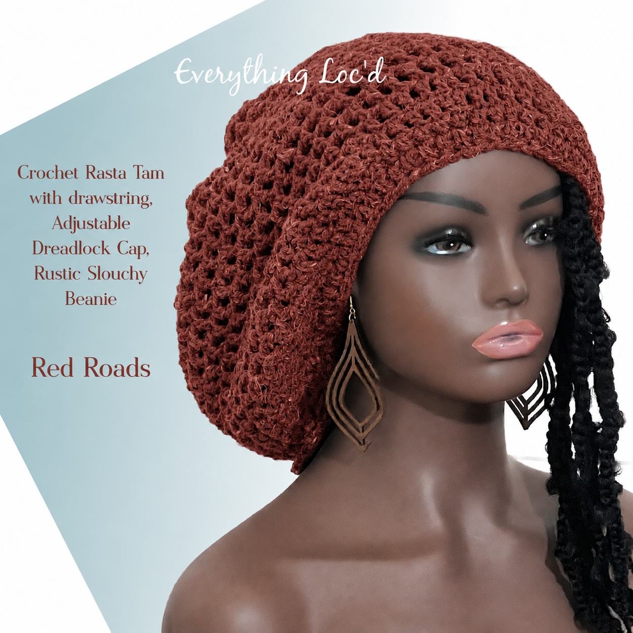 Crochet Rasta Tam with drawstring, Adjustable Dreadlock Cap, Rustic Slouchy Beanie, Eveything Locd