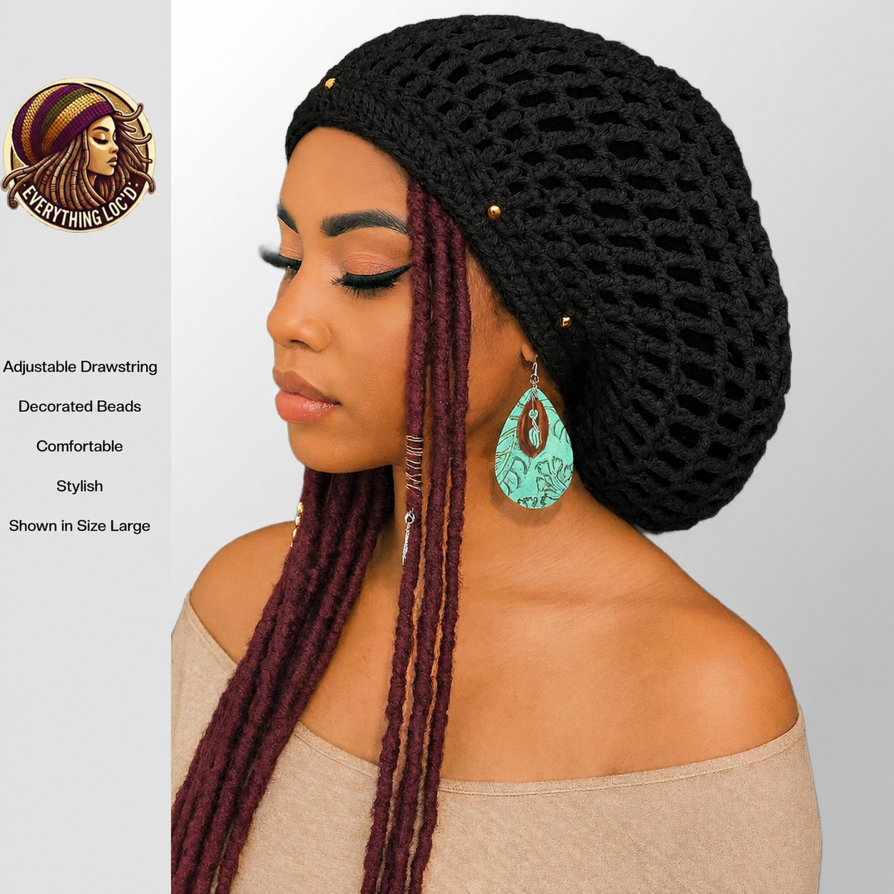Crochet Rasta Tam for Dreadlocks, Slouchy Beanie hat, Women's hat, Everything Locd