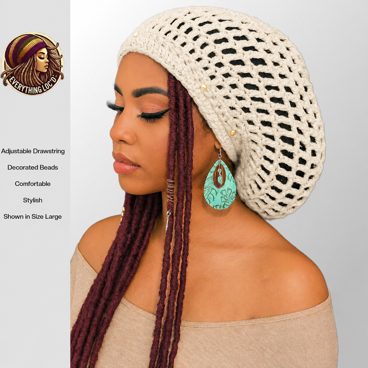 Crochet Rasta Tam for Dreadlocks, Slouchy Beanie hat, Women's hat, Everything Locd