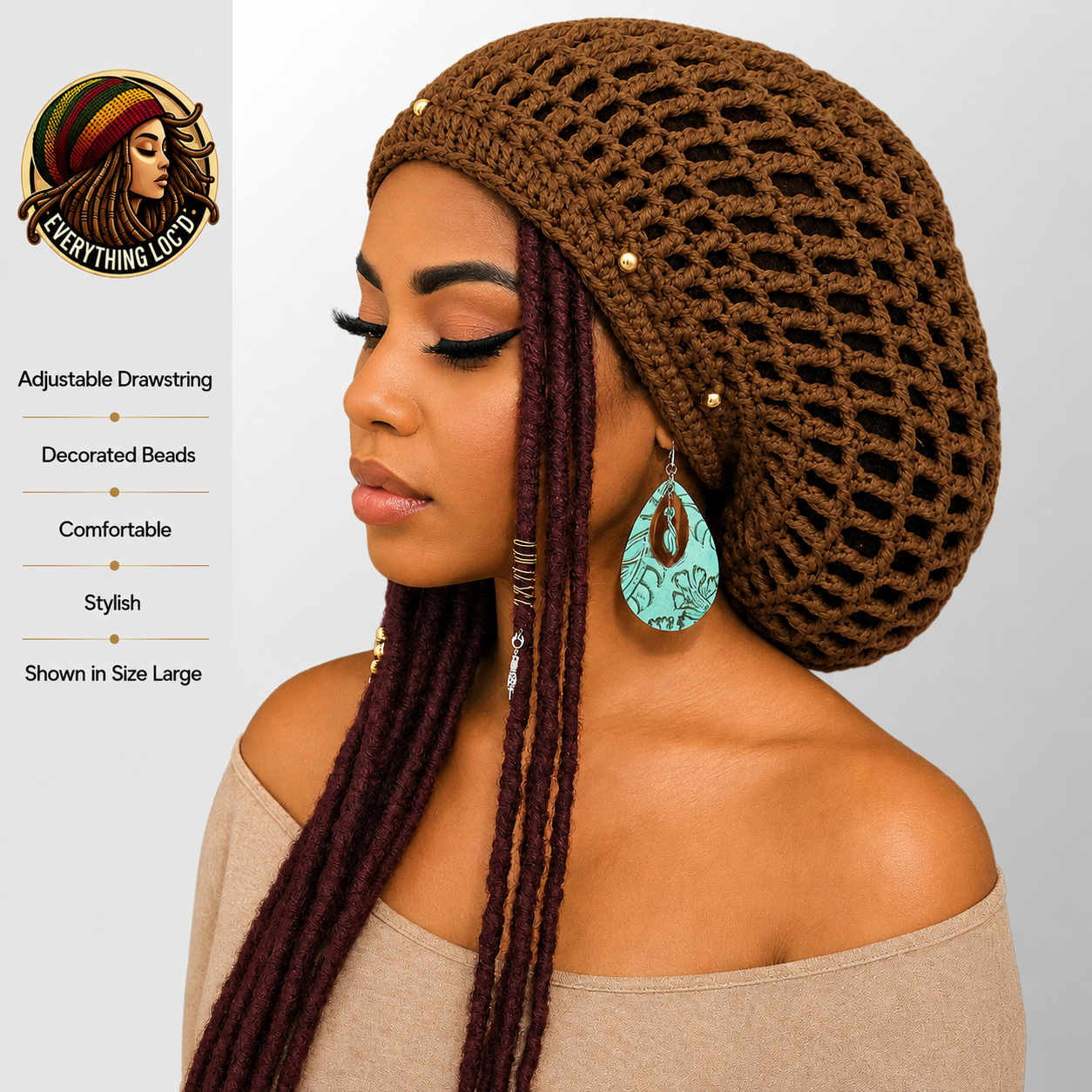 Crochet Rasta Tam for Dreadlocks, Slouchy Beanie hat, Women's hat, Everything Locd