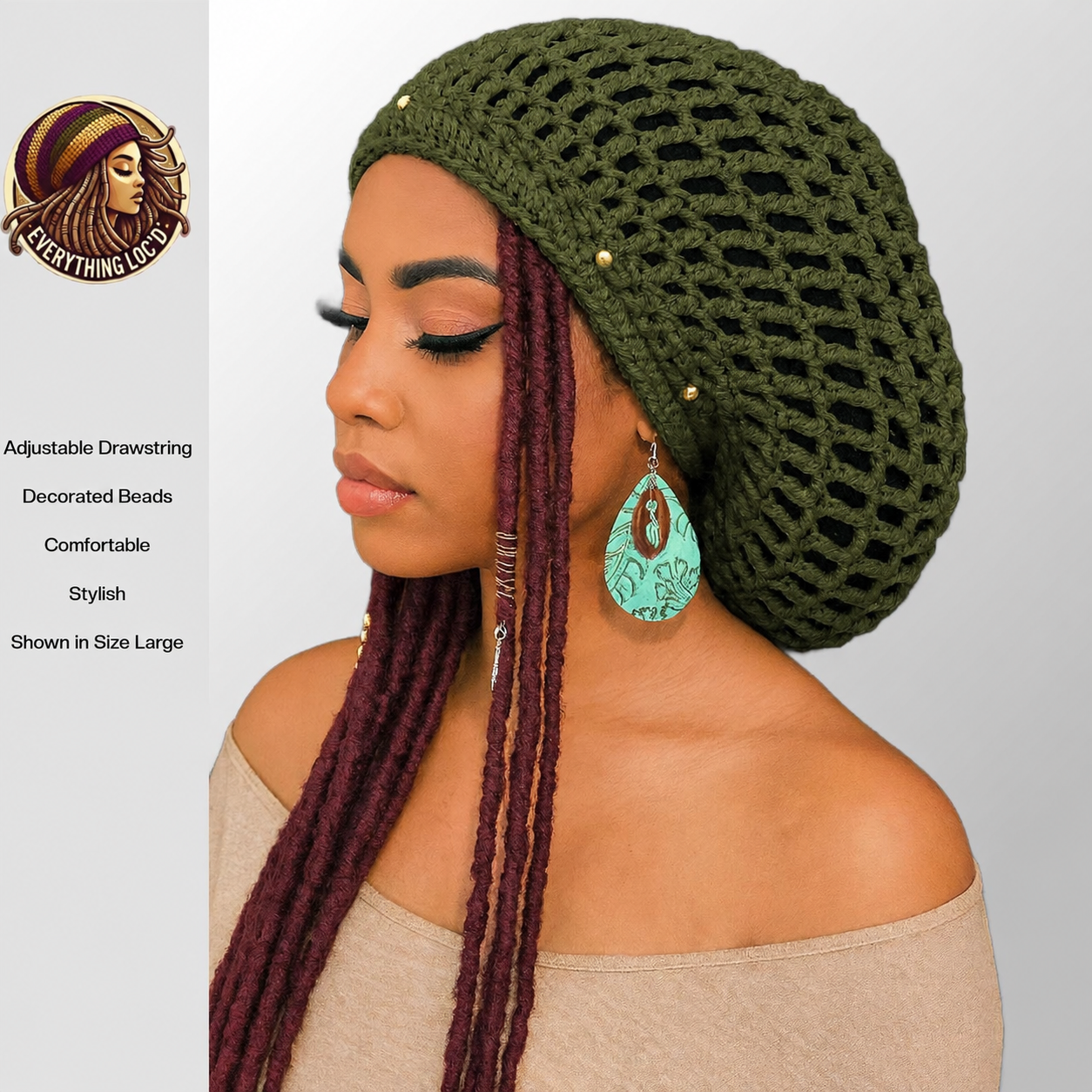 Crochet Rasta Tam for Dreadlocks, Slouchy Beanie hat, Women's hat, Everything Locd