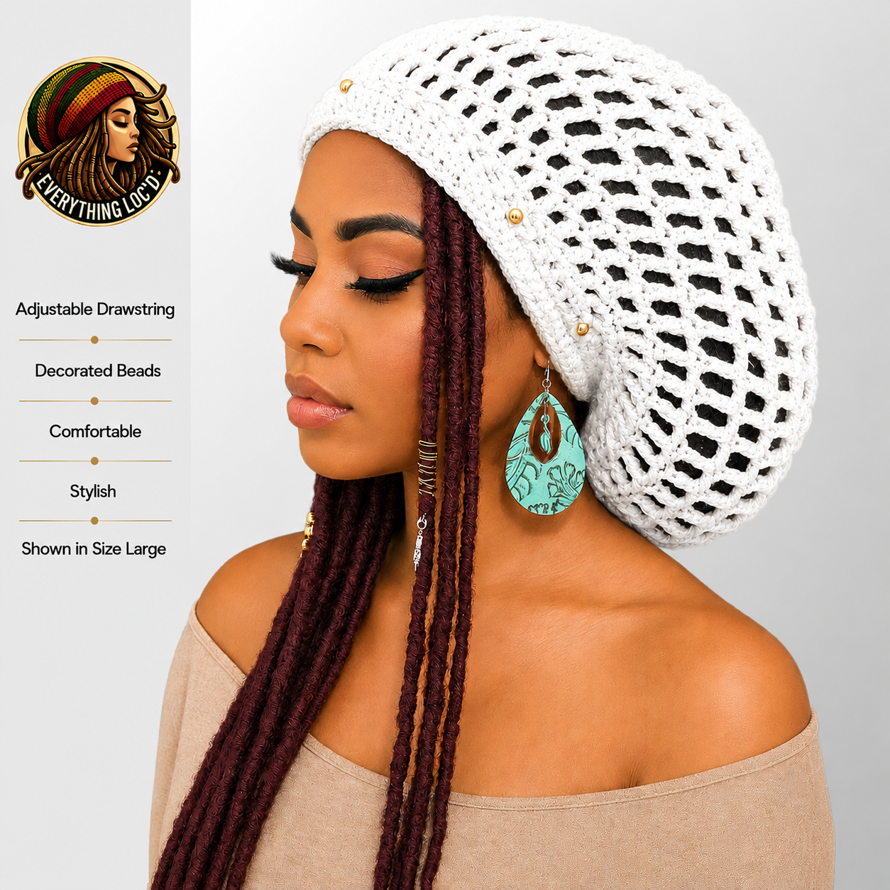 Crochet Rasta Tam for Dreadlocks, Slouchy Beanie hat, Women's hat, Everything Locd
