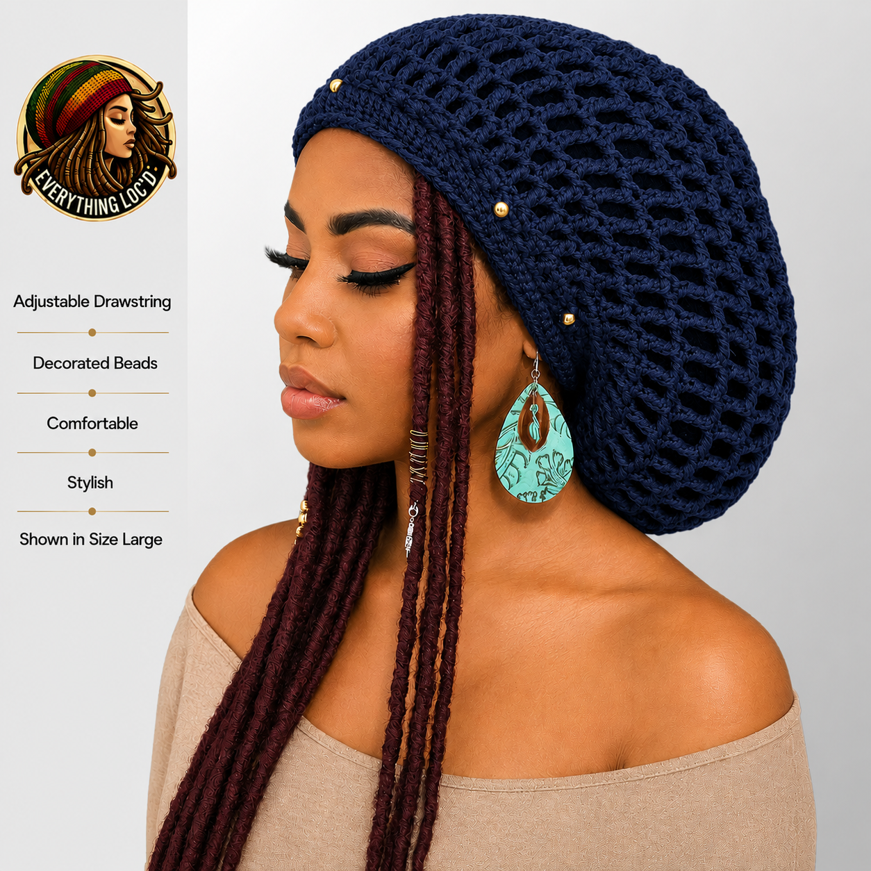Crochet Rasta Tam for Dreadlocks, Slouchy Beanie hat, Women's hat, Everything Locd
