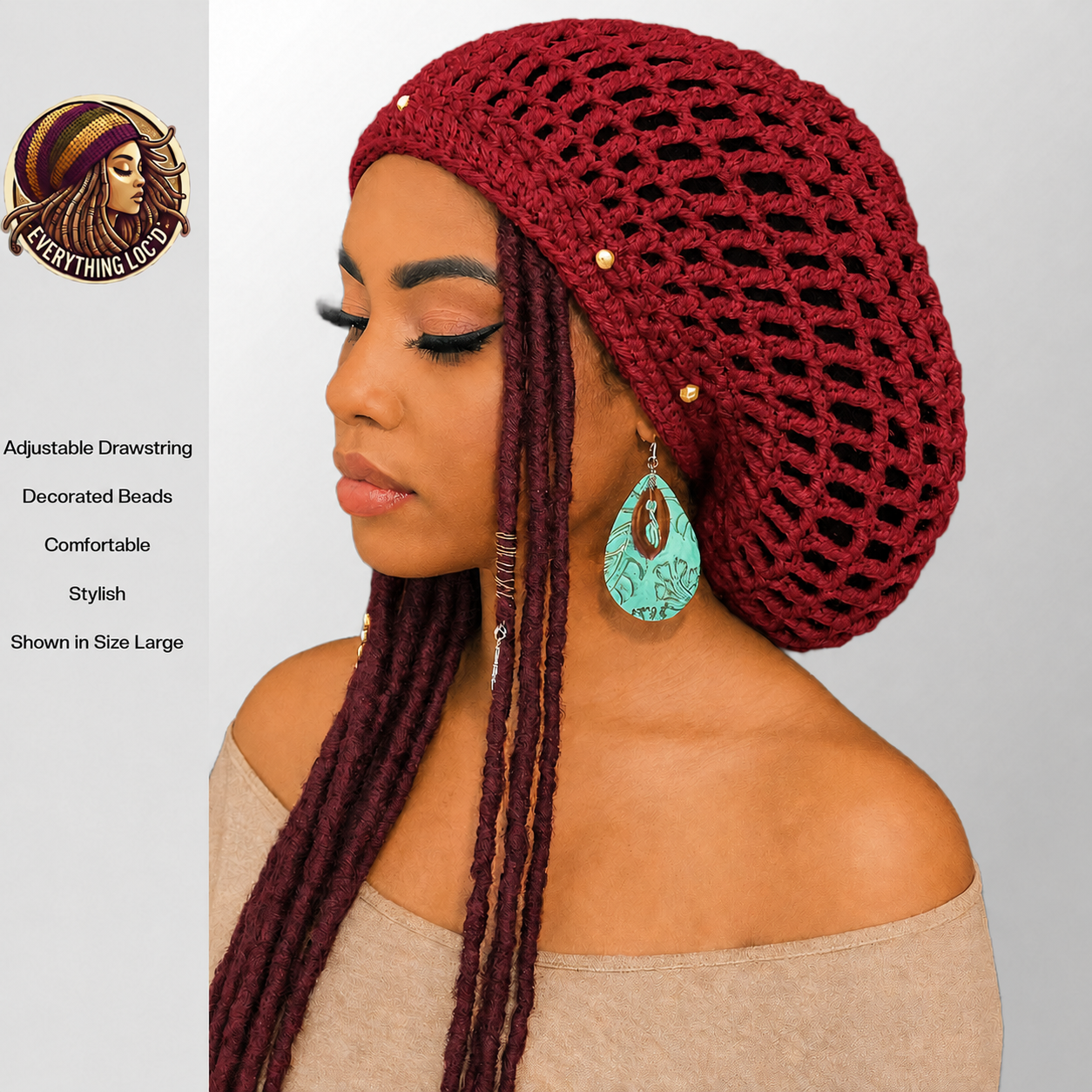 Crochet Rasta Tam for Dreadlocks, Slouchy Beanie hat, Women's hat, Everything Locd