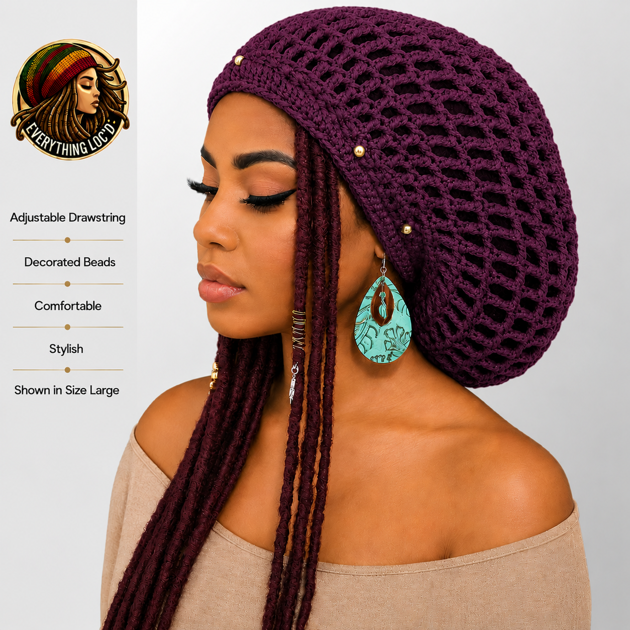 Crochet Rasta Tam for Dreadlocks, Slouchy Beanie hat, Women's hat, Everything Locd