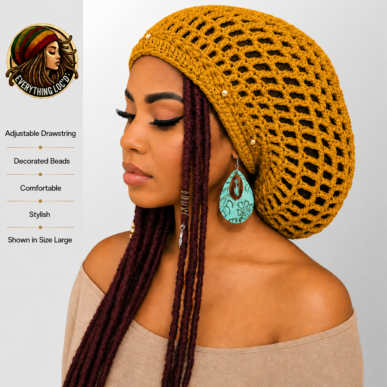 Crochet Rasta Tam for Dreadlocks, Slouchy Beanie hat, Women's hat, Everything Locd