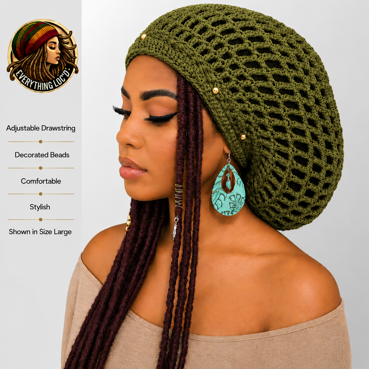 Crochet Rasta Tam for Dreadlocks, Slouchy Beanie hat, Women's hat, Everything Locd
