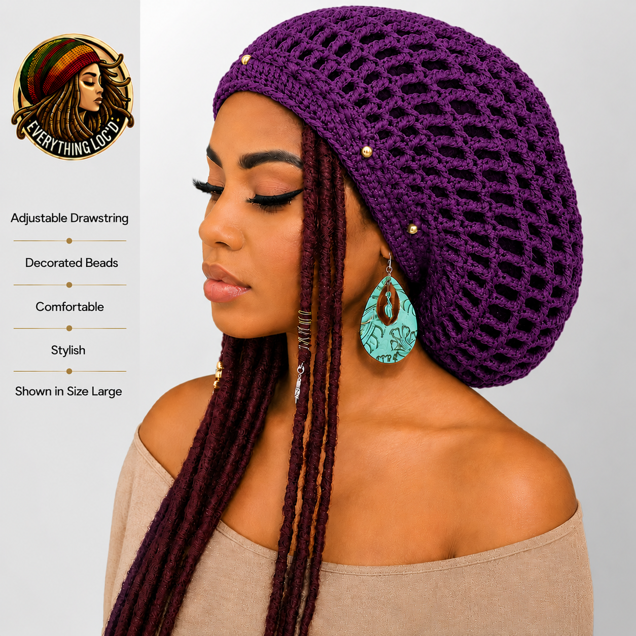 Crochet Rasta Tam for Dreadlocks, Slouchy Beanie hat, Women's hat, Everything Locd