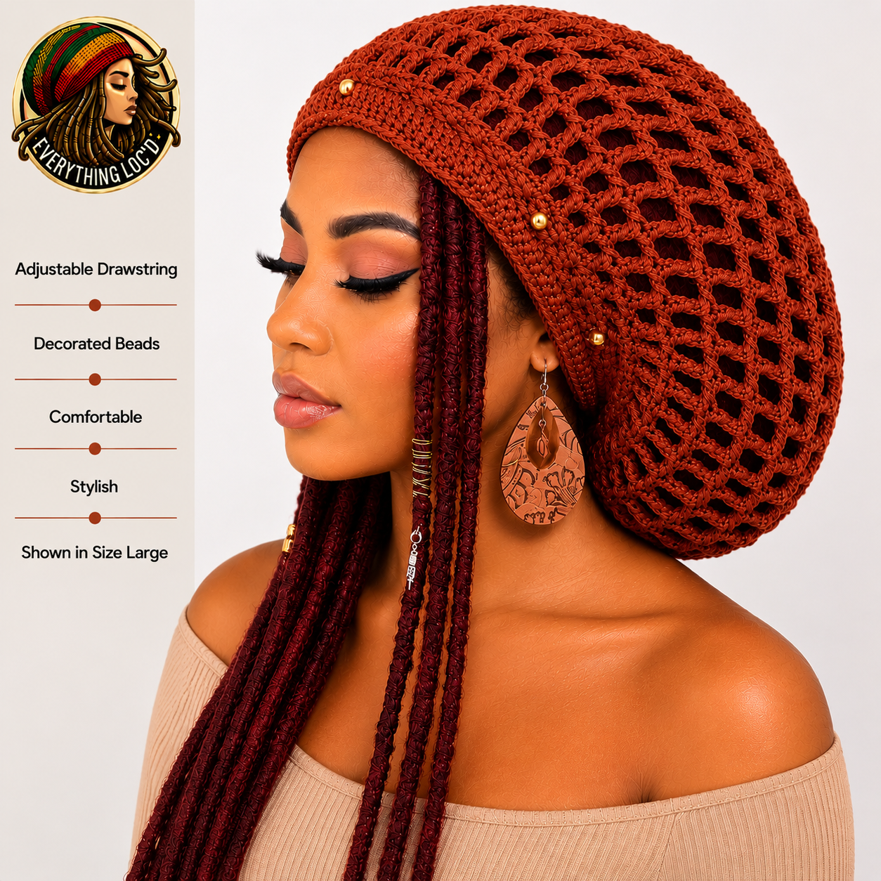 Crochet Rasta Tam for Dreadlocks, Slouchy Beanie hat, Women's hat, Everything Locd