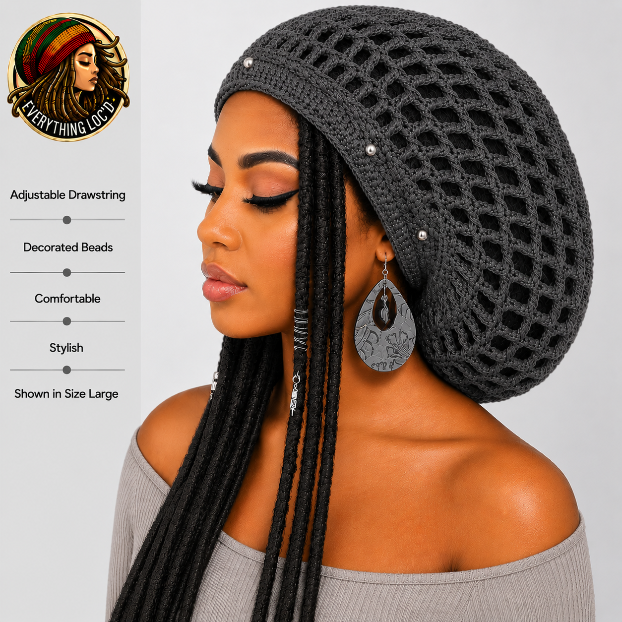 Crochet Rasta Tam for Dreadlocks, Slouchy Beanie hat, Women's hat, Everything Locd