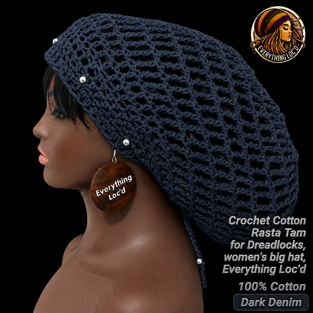 Crochet Cotton Rasta Tam for Dreadlocks, women’s big hat, Everything Locd