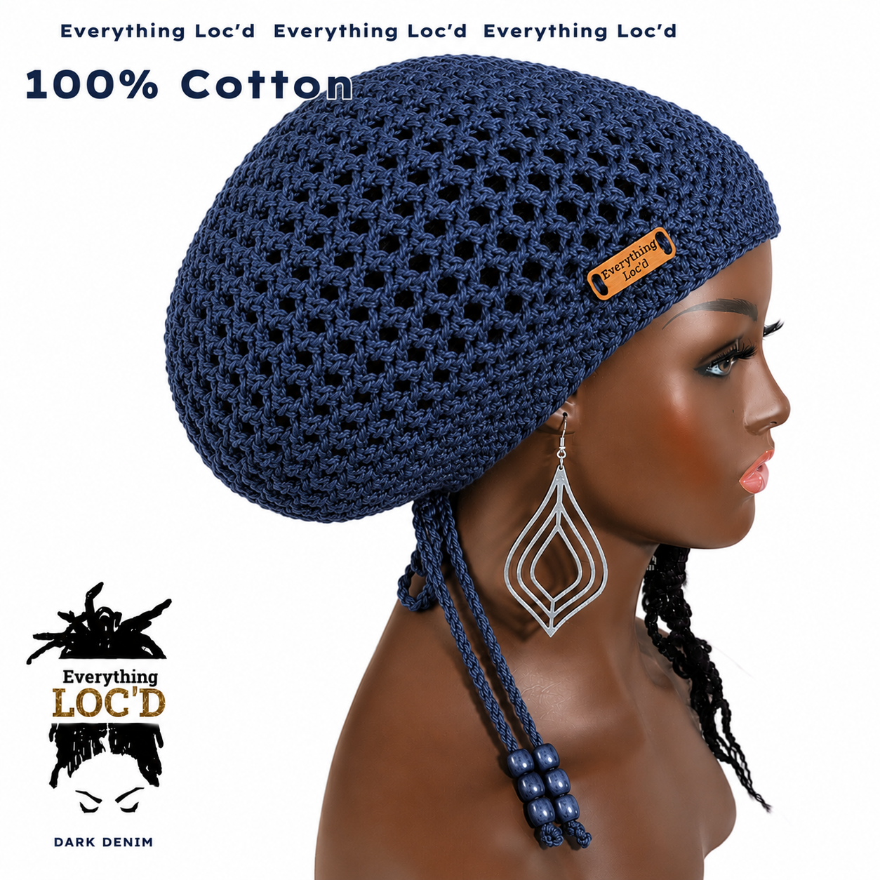 Crochet cotton green Rasta Tam for Dreadlocks, Slouchy Beanie with drawstring
