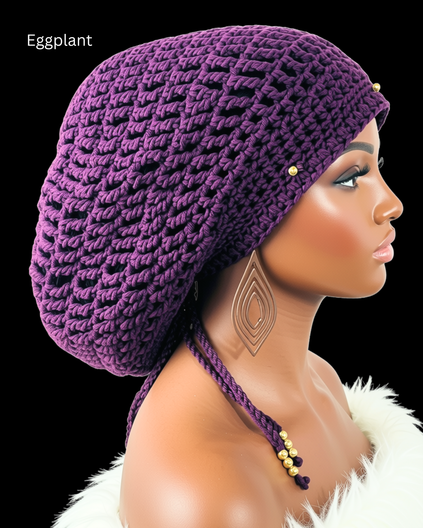 Dreadlock Tam with drawstring, Big Hair Slouchy Tam for Locs, Dreads & Braids, Crochet Rasta dreads hat (Copy)