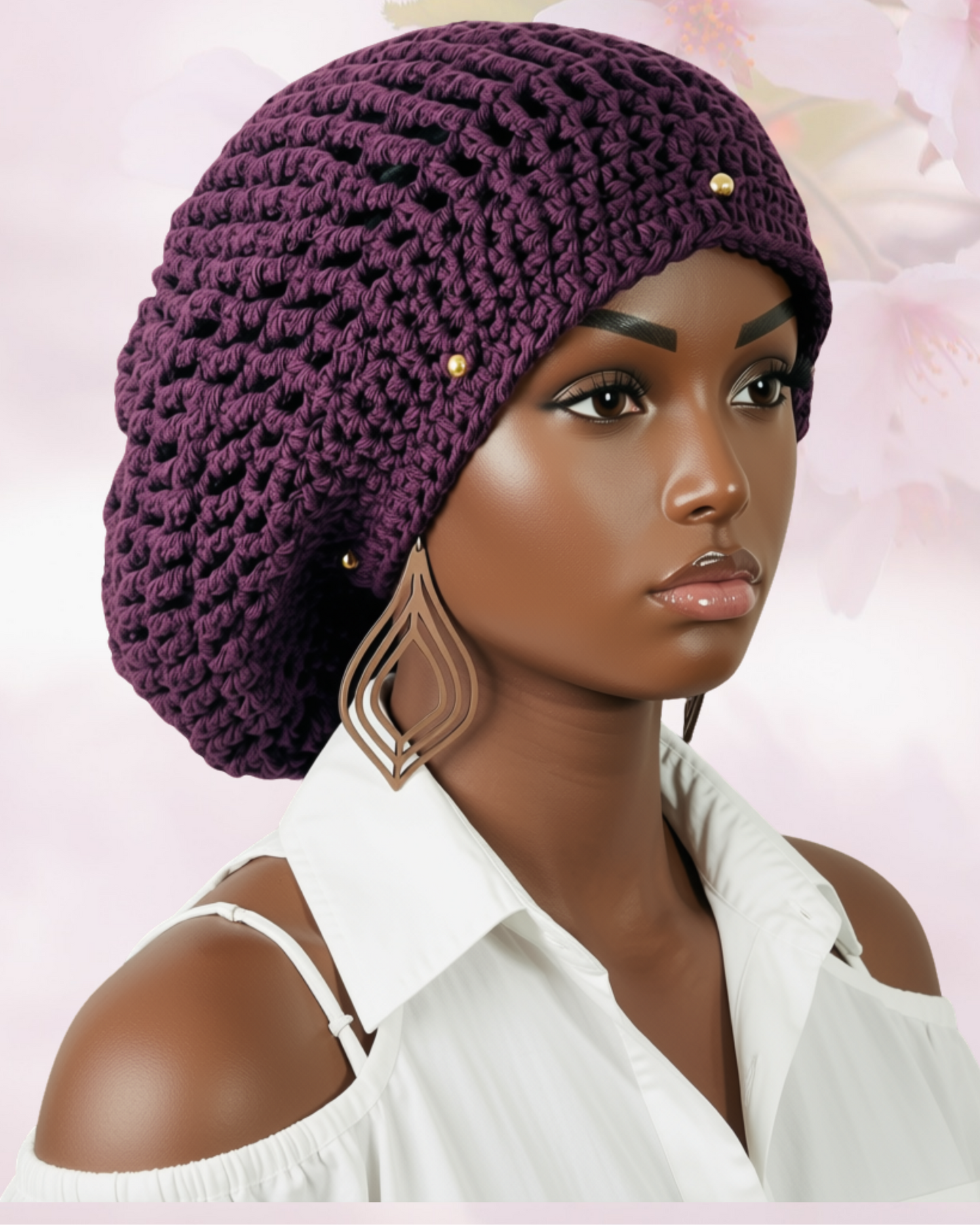 Dreadlock Tam with drawstring, Big Hair Slouchy Tam for Locs, Dreads & Braids, Crochet Rasta dreads hat (Copy)