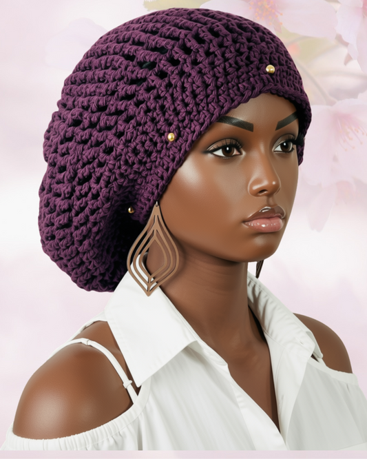 Dreadlock Tam with drawstring, Big Hair Slouchy Tam for Locs, Dreads & Braids, Crochet Rasta dreads hat (Copy)