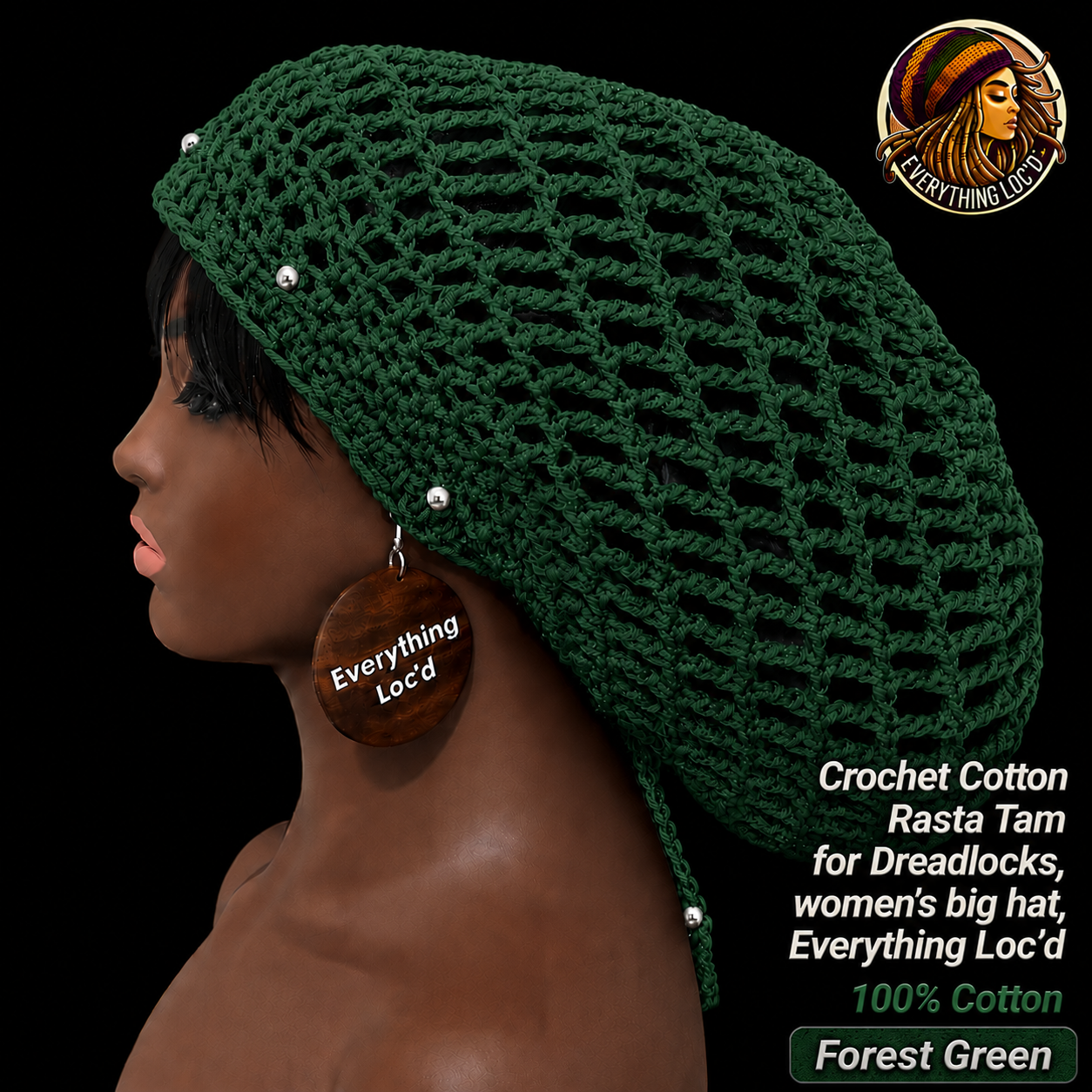 Crochet Cotton Rasta Tam for Dreadlocks, women’s big hat, Everything Locd