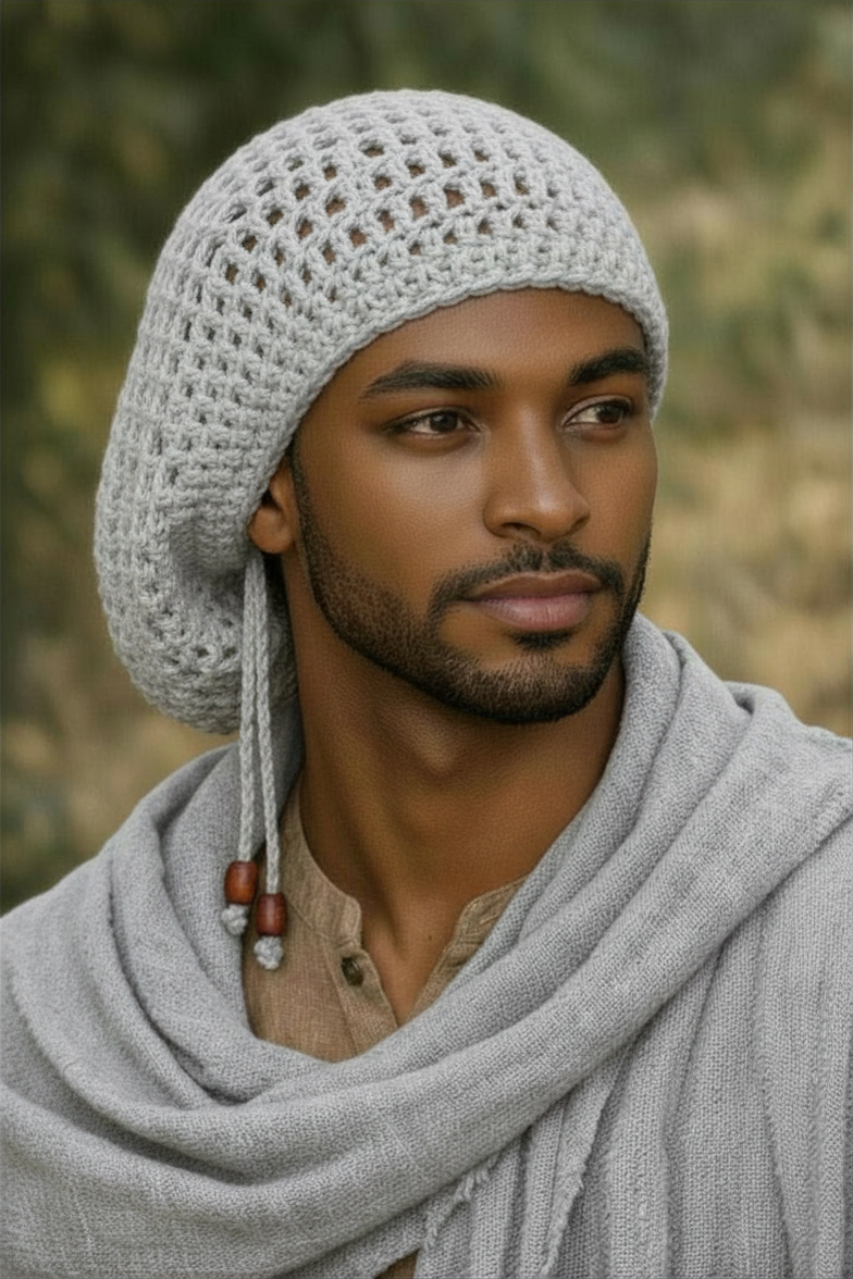 Men Cotton Rasta Tam with drawstring, Dreadlock Slouchy Beanie, Unisex dreads hat
