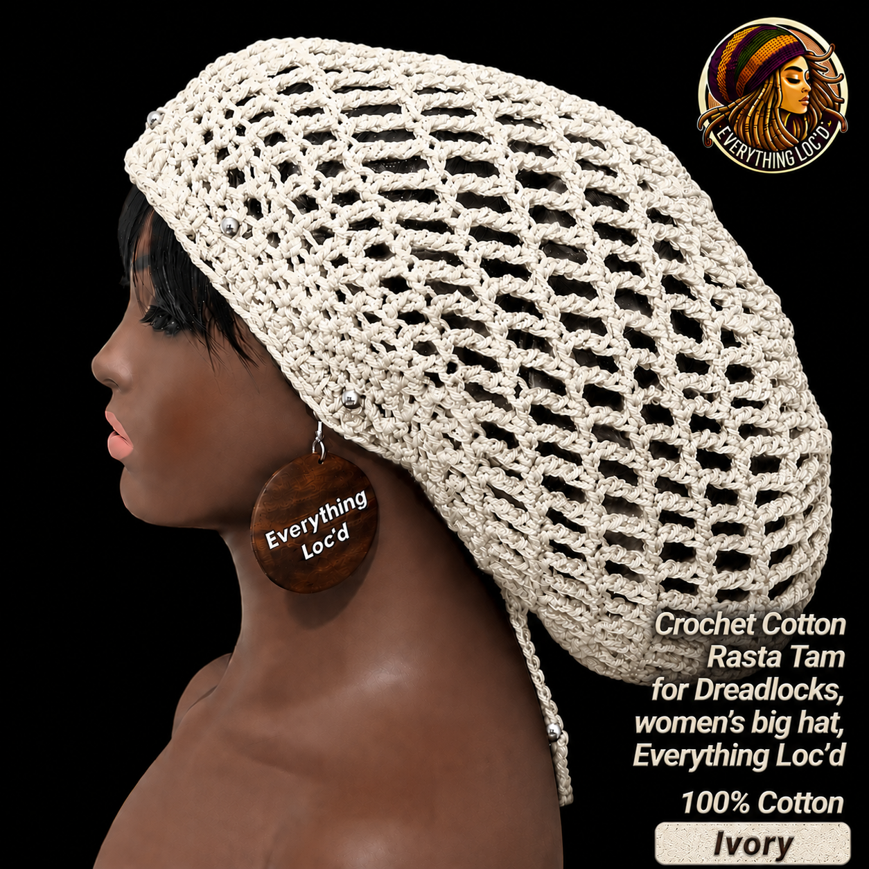 Crochet Cotton Rasta Tam for Dreadlocks, women’s big hat, Everything Locd