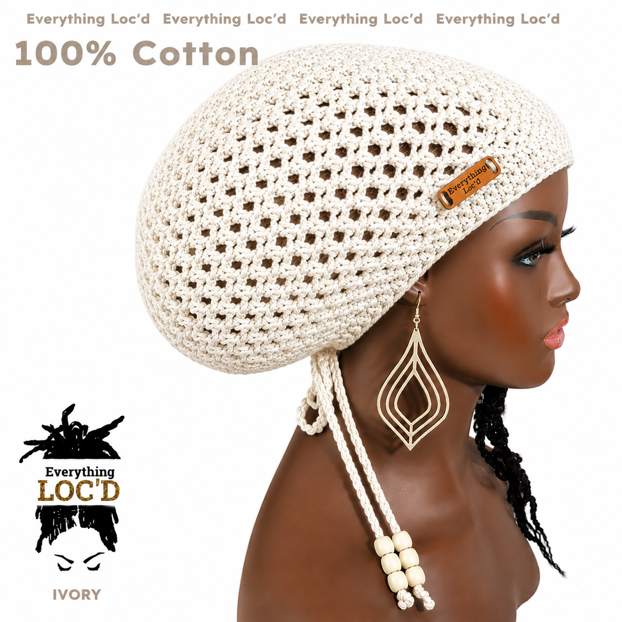 Crochet cotton green Rasta Tam for Dreadlocks, Slouchy Beanie with drawstring