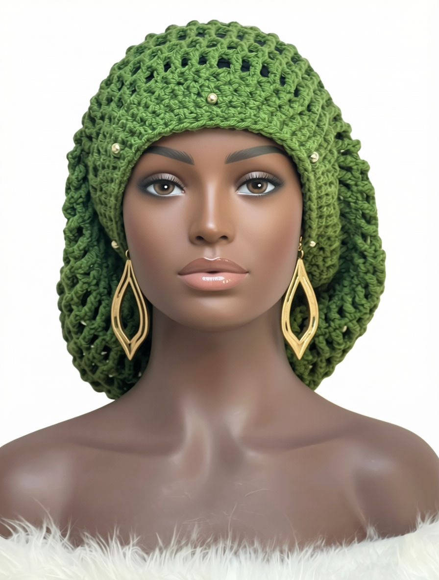 Dreadlock Tam with drawstring, Big Hair Slouchy Tam for Locs, Dreads & Braids, Crochet Rasta dreads hat