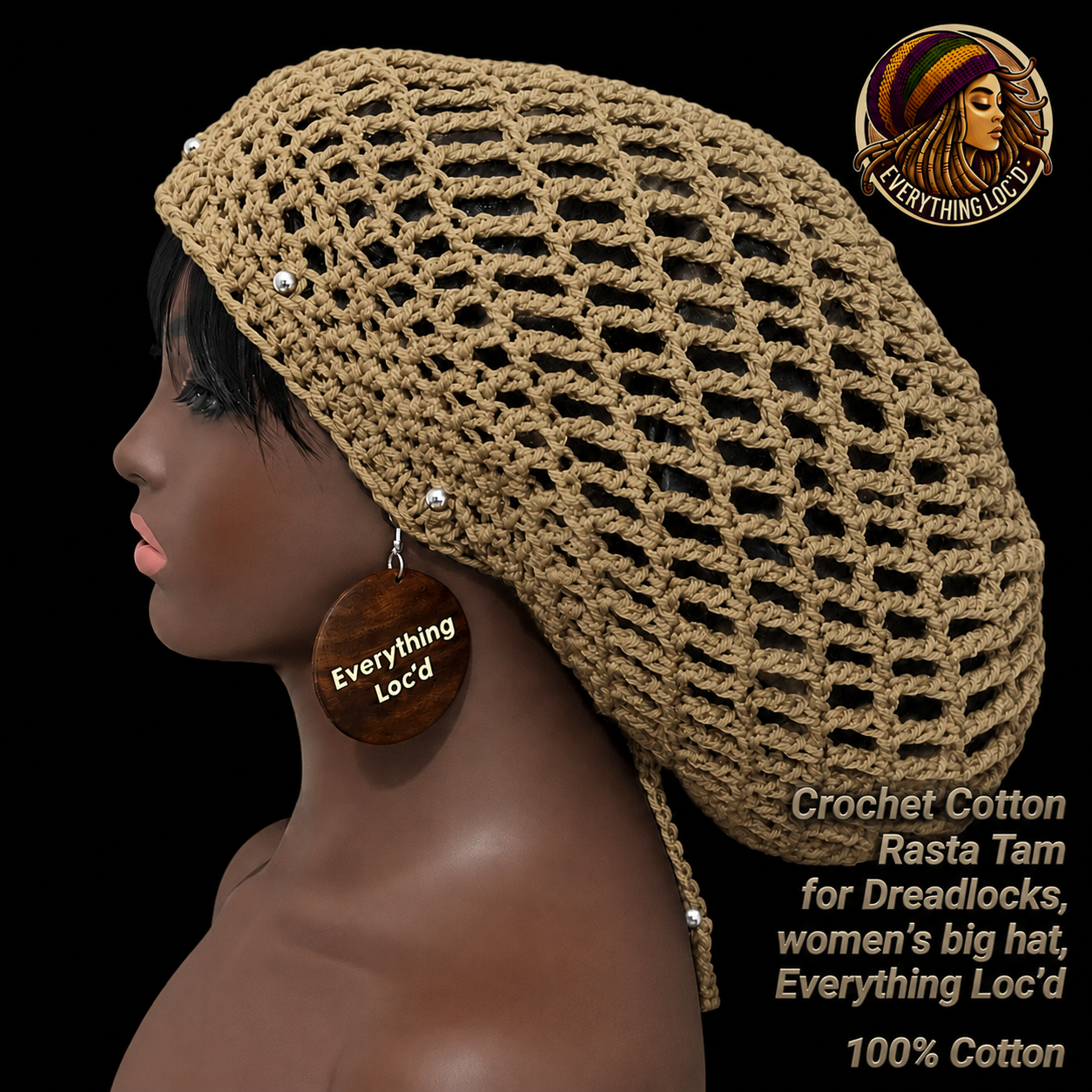 Crochet Cotton Rasta Tam for Dreadlocks, women’s big hat, Everything Locd